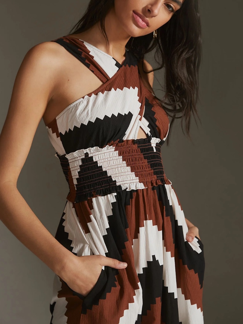 Anthropologie Brown Black and Cream Chevron Maxi Dress - Picture 2 of 8
